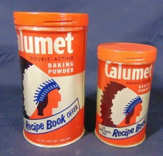 Vintage Calumet Baking Powder Tin 14 Oz & 8 Ounce Tin Gf Advertising Cans L@@k