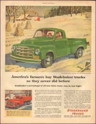 1949 Vintage Ad For Studebaker Trucks`retro Green Art Snow Red 012118)