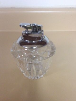Vintage Lead Crystal Cigarette Lighter Gas Table Top Clear Glass