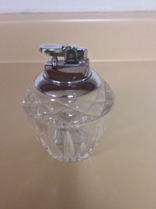 Vintage Lead Crystal Cigarette Lighter GAS Table Top Clear Glass 2