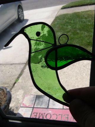 Vintage Leaded Stained Glass Suncatcher 4 " X 2.  5 " Green Hummingbird