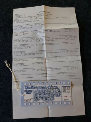 Vintage Universal City Studio Tour Ticket Stub 1965 Television Shooting Schedule