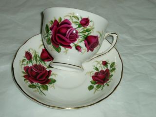 Vintage Colclough Fine China Tea Cup And Saucer,  Red Floral Pattern Number 7552