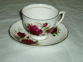 vintage Colclough fine china tea cup and saucer,  red floral pattern number 7552 4