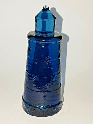 Vintage Isle Of Wight Solid Blue Studio Glass Lighthouse Paperweight Alum Bay