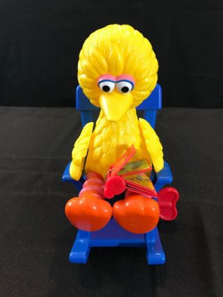 Vintage Big Bird Reading In Wind Up Rocking Chair Musical Toy Illco Muppets