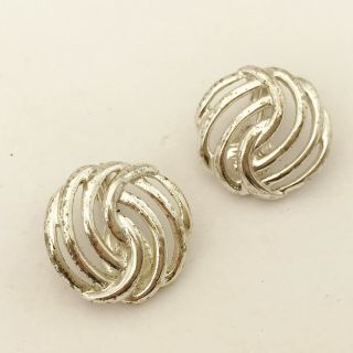 Vintage Silver Tone Crossover Clip On Earrings By Monet