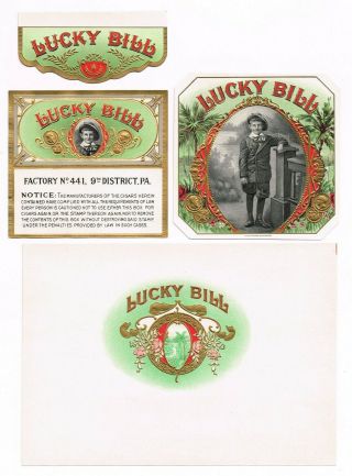Cigar Box Label Vintage C1910 Lucky Bill Boy In Knickers And Cap William 4 Piece