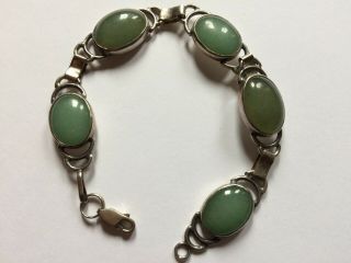 Vintage Silver And Green Aventurine Bracelet Length8 Inches With Lobster Clasp