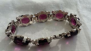 Vintage Jewellery White Metal And Purple Glass Bracelet