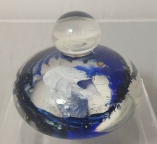 Unusual Vintage Isle Of Wight Glass Paperweight,  Label - Blue & White Abstract