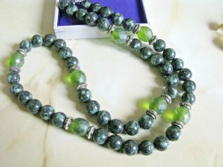 Vintage Scottish Green Agate Bead Necklace
