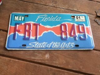 Vintage License Plate Tag Florida State Of The Arts 2001 Rustic $4 Combine Ship