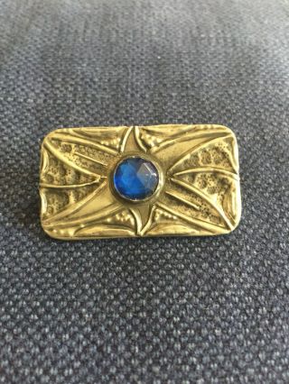 Vintage Ruskin Style Arts & Crafts Blue Glass And Pewter Brooch
