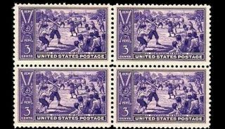 1939 3 Cent Baseball Centennial Block Of 4 Vintage U.  S.  Postage Stamps
