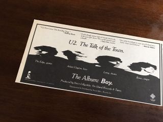 1981 Vintage 5.  5x11 Promo Print Ad For U2 The Album: Boy The Talk Of The Town