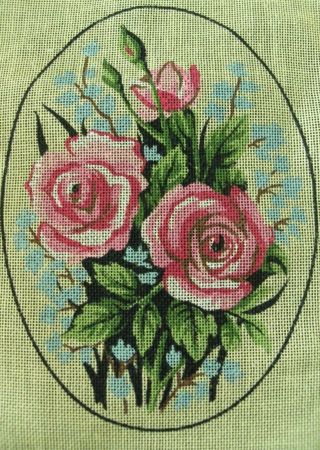 Vintage Un - Worked Cross Stitch Margot De Paris Oval Roses 404 Yellow Aida Only