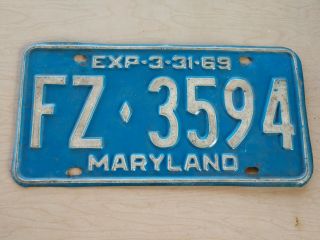 Vintage License Plate Tag Maryland Md Fz 3594 1969 Rustic Combine $4 Ship