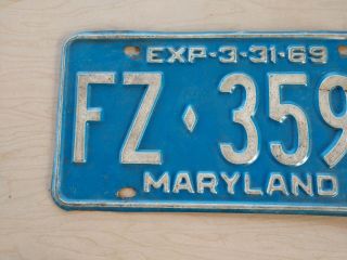 Vintage License Plate Tag Maryland MD FZ 3594 1969 Rustic Combine $4 Ship 2