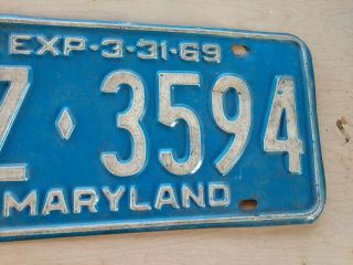 Vintage License Plate Tag Maryland MD FZ 3594 1969 Rustic Combine $4 Ship 3