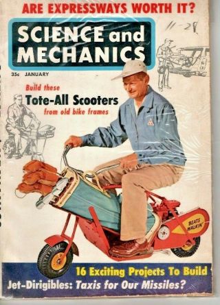Vintage Jan 1962 - Science And Mechanics - Tote - All Scooters From Bike Frames Vg
