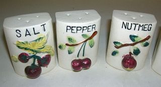 Qty 5 Vintage Ceramic Spice Salt & Pepper Jars Set with Corks Embossed Japan 2