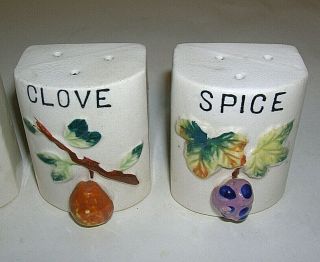 Qty 5 Vintage Ceramic Spice Salt & Pepper Jars Set with Corks Embossed Japan 3