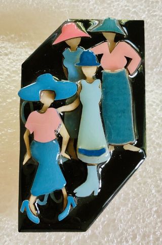 Vintage Artisan Made People Pin Brooch By Lucinda Women Woman In Dresses Hats