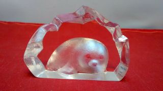 Vintage Mats Jonasson Baby Seal Paperweight Signed Swedish Lead Crystal