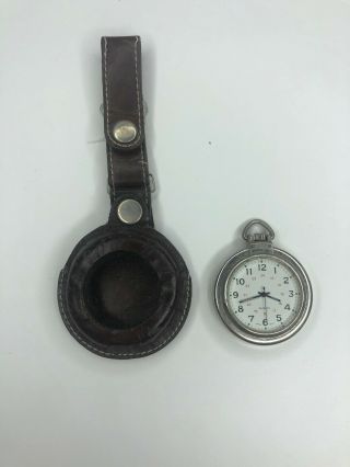 E Vtg Retro 60s 70s Japan Quartz Pocket Watch Leather Case Needs Battery
