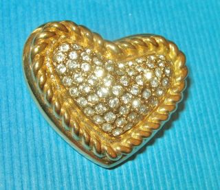 Burberry Vintage Signed Gold Heart Brooch Crystal Encrusted Burberrys Qvc