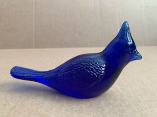 Small Vintage Solid Cobalt Blue Glass Bird Paperweight Figurine Collectible