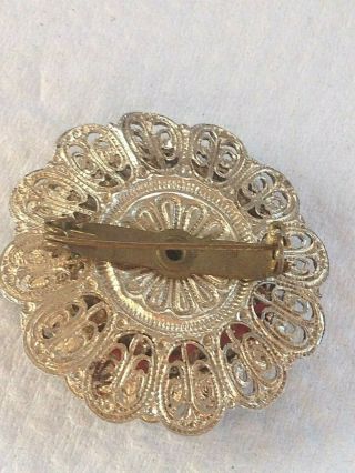 Vintage Jewellery Cupcake Filigree With Tigers Eye Agate Stone Brooch Pin