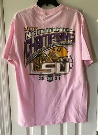 Vintage 2007 LSU Tigers FOOTBALL National Champions T Shirt PINK Size LARGE 2