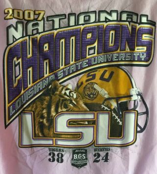 Vintage 2007 LSU Tigers FOOTBALL National Champions T Shirt PINK Size LARGE 4