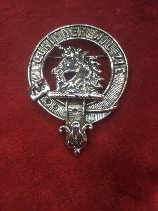 Vintage White Metal Scottish Clan Bonet Cap Badge Brooch Spem Successus Alit