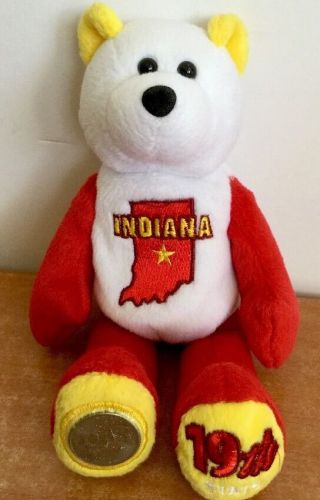 Limited Treasures Plush Coin Bear Indiana 19th State Stuffed Collectible Vintage