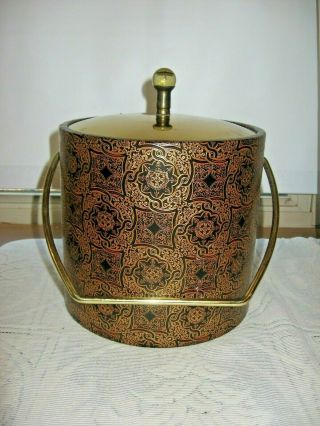 Vintage Ice Bucket With Lid,  Black & Gold Vinyl Wrapped Insulated Bucket
