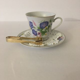 Vintage Tea Cup And Saucer Gold Thongs Pink Lavender Yellow With Gold Gilt