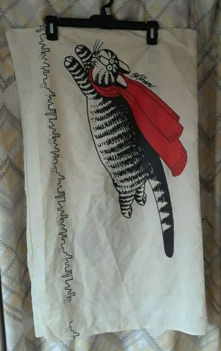Vintage B Kliban Pillowcase Flying Cat Red Cape & Skyline