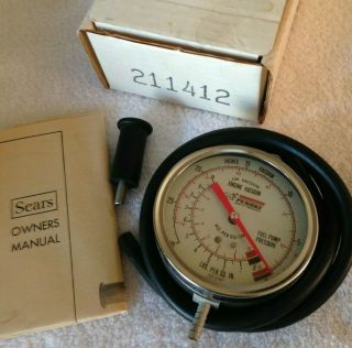 Vintage Sears Penske Vacuum Gauge 244 - 211410 Box/instructions & Fitting