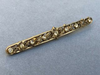 Long Vintage Bar Brooch,  Gold Tone,  Stylish Art Nouveau Style Floral Jewellery