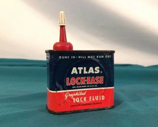 Vintage Atlas 4oz Lock Ease Handy Oiler Lock Fluid Tin Can Color Made Usa