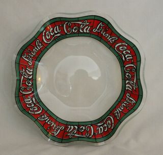 Vintage Stained Glass Tiffany Style Coca - Cola Ruffled Rim Candy Trinket Dish