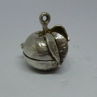 Vintage Silver Apple Charm,  Opens To Adam And Eve