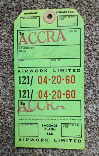 Vintage Baggage Claim Strap Tag Airwork Limited