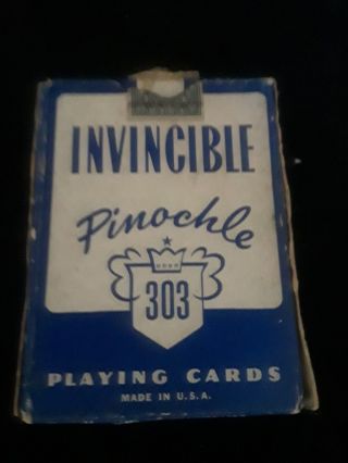 Deck Of Vintage Invincible 303 Pinochle Playing Cards Tax Stamp Blue