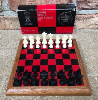 Complete Vintage E.  Mishan & Sons Japan Portable Magnetic Chess Set W/box Small