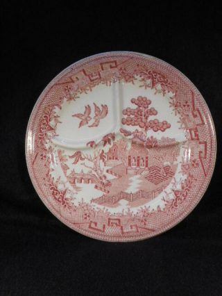 Vintage Sterling Pink Willow Transfer Ware 9 1/4 " Pink White Divided Grill Plate