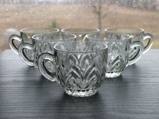 Set Of 6 Vintage Jeannette Glass Clear Feather Punch Coffee Cups